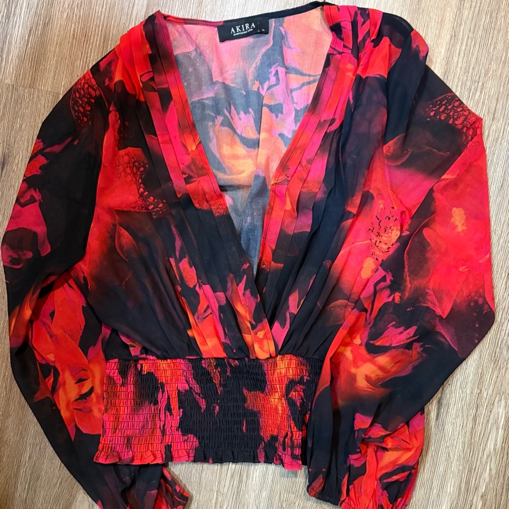 AKIRA Red and Black Chiffon Sexy Blouse
